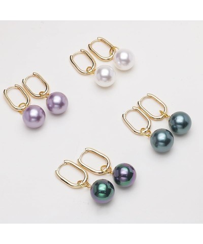 14MM Pearl Drop Earrings 14K Gold Plated Pearl Hoop Earrings with S925 Silver Pin White $11.04 Earrings