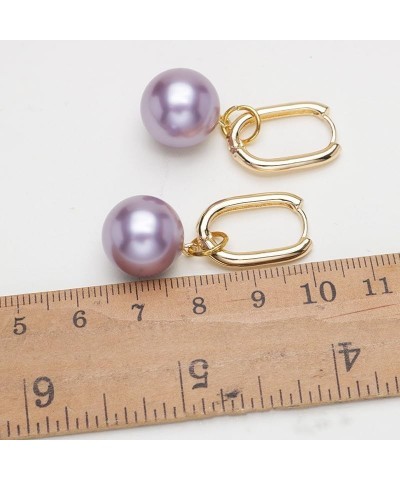 14MM Pearl Drop Earrings 14K Gold Plated Pearl Hoop Earrings with S925 Silver Pin White $11.04 Earrings