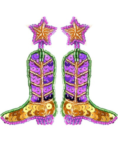 Mardi Gras Earrings for Women Purple and Gold Earrings Beaded Face Coverings, Clown Hats, Tassel Dangle Earrings Lightweight ...