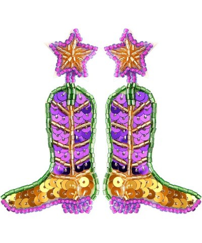 Mardi Gras Earrings for Women Purple and Gold Earrings Beaded Face Coverings, Clown Hats, Tassel Dangle Earrings Lightweight ...