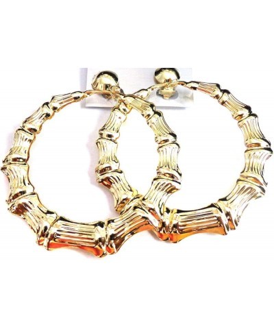 Clip on Bamboo Hoop Earrings Clip Large Hoop Earrings Gold or Silver tone 3.5 inch Hoops Large Gold $7.50 Earrings