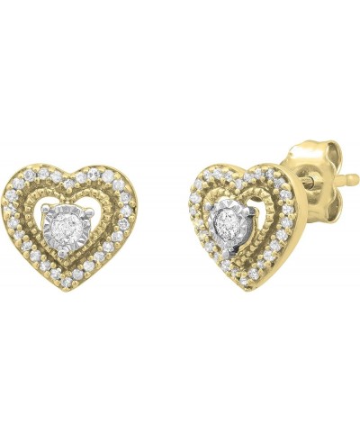 0.15 Carat (ctw) Round White Diamond Ladies Heart Shape Stud Earrings, Available in 10K/14K/18K Gold Push backs in 14K White ...