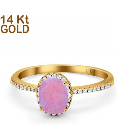 Half Eternity Oval Shaped Halo Wedding Engagement Ring Cubic Zirconia 14K Solid Gold 14K Yellow Gold Lab Created Pink Opal $8...