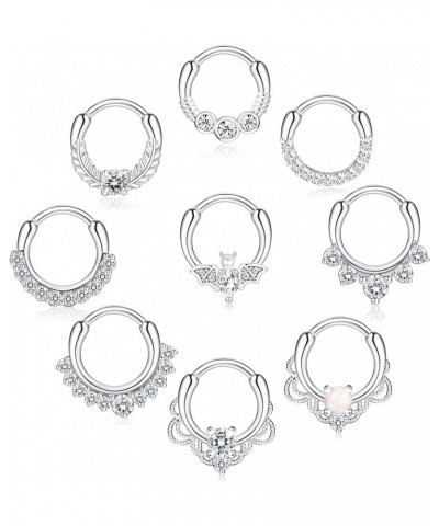 9Pcs Septum Jewelry 16G Daith Earrings Hinged Hoop Nose Rings 316L Stainless Steel Septum Clicker CZ Rings for Women Cartilag...