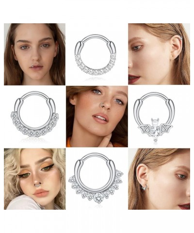 9Pcs Septum Jewelry 16G Daith Earrings Hinged Hoop Nose Rings 316L Stainless Steel Septum Clicker CZ Rings for Women Cartilag...