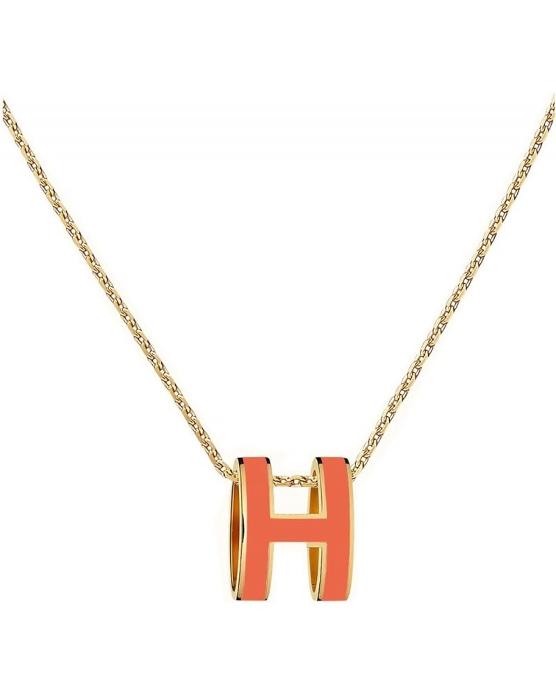 Classic Letter Design 18K Gold Plated Girl Necklace Colorful Color Optional Women's Gift Orange $9.68 Necklaces