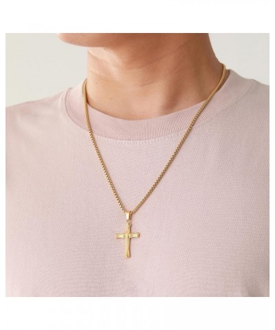 Stainless Steel Bamboo Cross Necklace for Men Women, Gold Silver Black Christian Crucifix Pendant Religious Jewelry Gift 18-3...