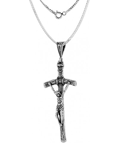 2 1/8 inch (53mm) Sterling Silver Pope John Paul II Pastoral Crucifix Necklace Oxidized finish available with or w/o Chain 18...