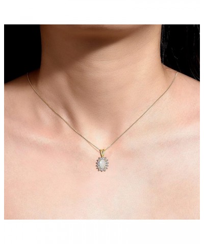 Yellow Gold Plated Silver Halo Pendant Necklace: Gemstone & Diamond Accent, 18 Chain - 6X4MM Birthstone Women's Jewelry - Tim...