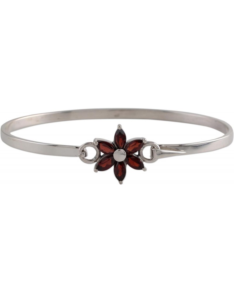 Handmade Garnet Pendant Bracelet .925 Sterling Silver Floral from India Red Birthstone 'Marquise Flower' $38.13 Bracelets