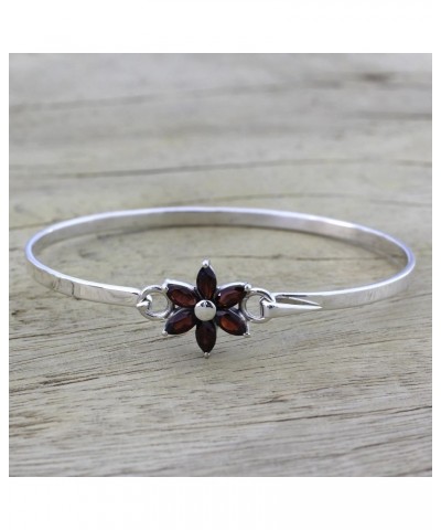 Handmade Garnet Pendant Bracelet .925 Sterling Silver Floral from India Red Birthstone 'Marquise Flower' $38.13 Bracelets