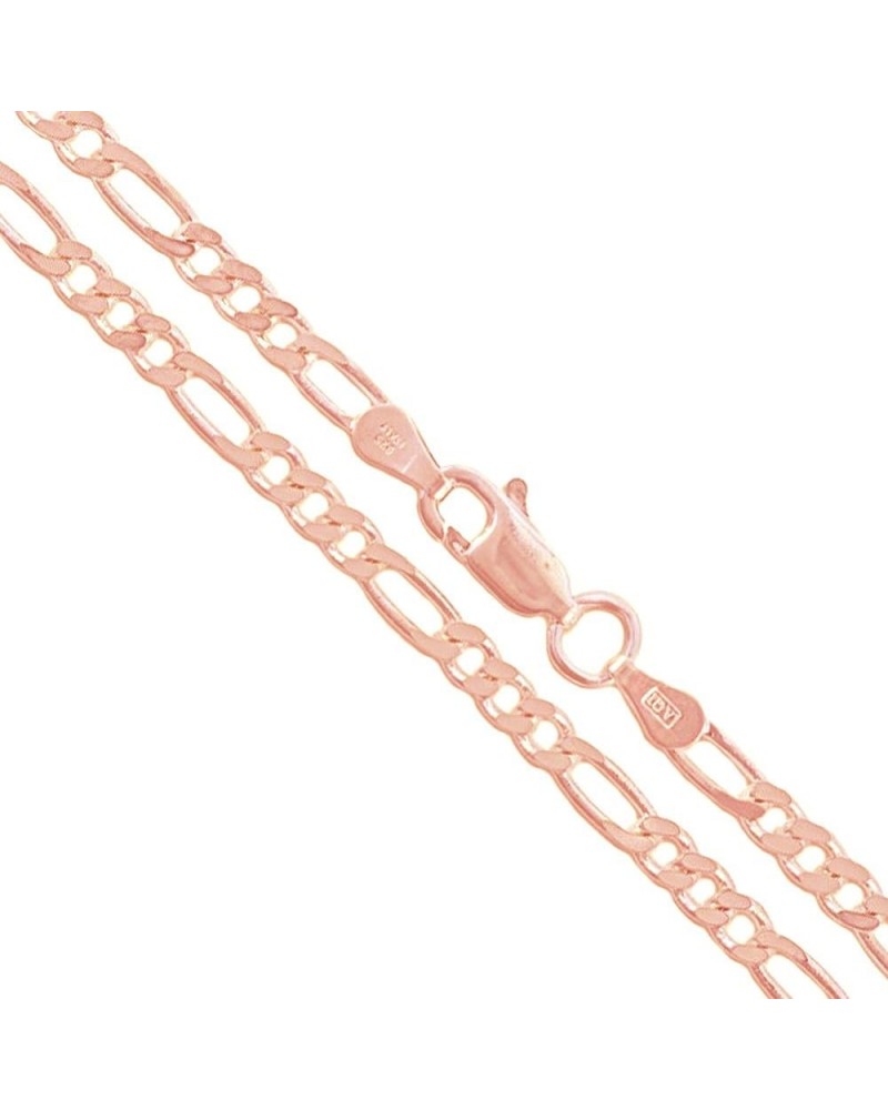 Sterling Silver Flat Figaro Chain 1mm-4.5mm Solid 925 Italy Link Women's Men's Necklace 2.9mm (22k Rose Gold Plated) Length 1...