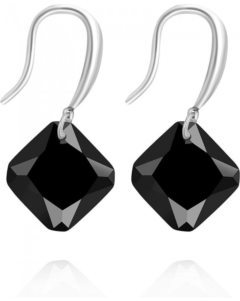 Platinum Plated Cushion Cut Square Cubic Zirconia Dangle Drop Earrings Party Jewelry for Women WE030 Black $7.94 Earrings