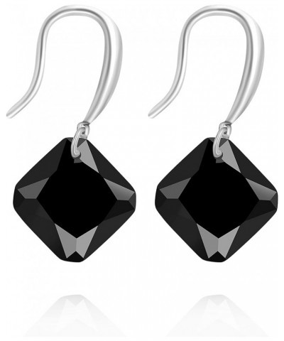 Platinum Plated Cushion Cut Square Cubic Zirconia Dangle Drop Earrings Party Jewelry for Women WE030 Black $7.94 Earrings