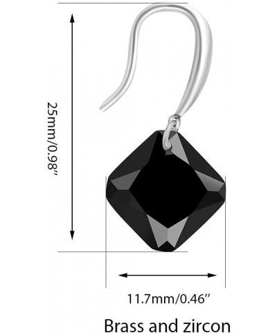 Platinum Plated Cushion Cut Square Cubic Zirconia Dangle Drop Earrings Party Jewelry for Women WE030 Black $7.94 Earrings