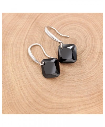 Platinum Plated Cushion Cut Square Cubic Zirconia Dangle Drop Earrings Party Jewelry for Women WE030 Black $7.94 Earrings