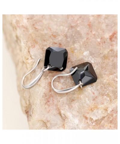 Platinum Plated Cushion Cut Square Cubic Zirconia Dangle Drop Earrings Party Jewelry for Women WE030 Black $7.94 Earrings