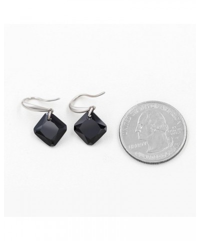 Platinum Plated Cushion Cut Square Cubic Zirconia Dangle Drop Earrings Party Jewelry for Women WE030 Black $7.94 Earrings