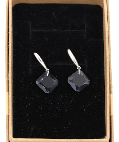 Platinum Plated Cushion Cut Square Cubic Zirconia Dangle Drop Earrings Party Jewelry for Women WE030 Black $7.94 Earrings