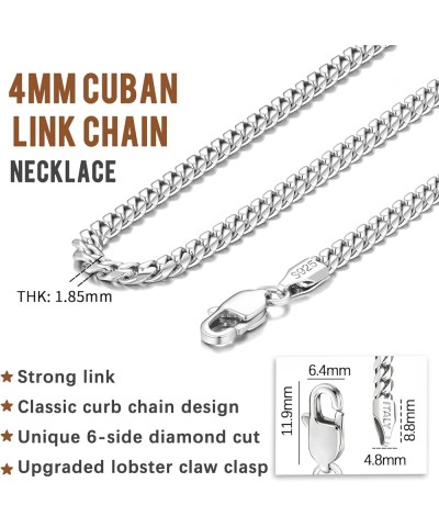 Solid 18K Gold Over 925 Sterling Silver Italian 4mm Cuban Link Chain Necklace for Men Boys Women, Sturdy & Comfortable & Shin...