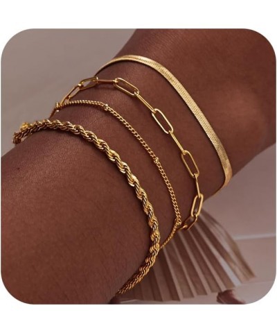 Gold Bracelets for Women, 14K Real Gold Stackable Waterproof Bracelet Jewelry Set for Women Trendy Dainty Cute Beaded Cuban P...