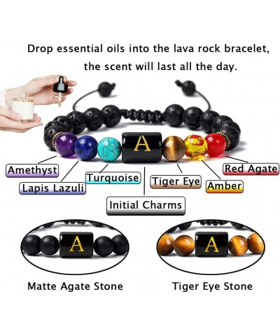 Initial Beaded Bracelets for Men Women Lava Rock Healing Stone Letter Bracelets Chakra Tiger Eye Stone Braided Rope Bracelet ...