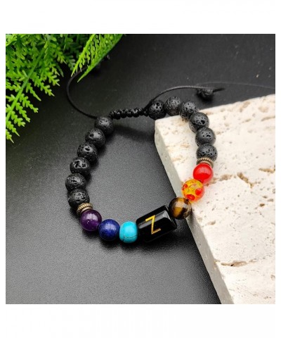 Initial Beaded Bracelets for Men Women Lava Rock Healing Stone Letter Bracelets Chakra Tiger Eye Stone Braided Rope Bracelet ...