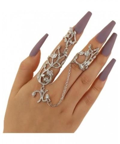 Women Ring, Chain Link Ring Lightweight Fashion Jewelry Full Rhinestone Retro Flower Link Ring for Gift Silver Silver $4.23 R...