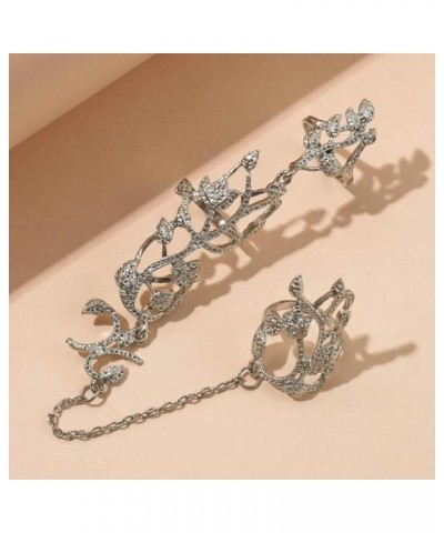 Women Ring, Chain Link Ring Lightweight Fashion Jewelry Full Rhinestone Retro Flower Link Ring for Gift Silver Silver $4.23 R...