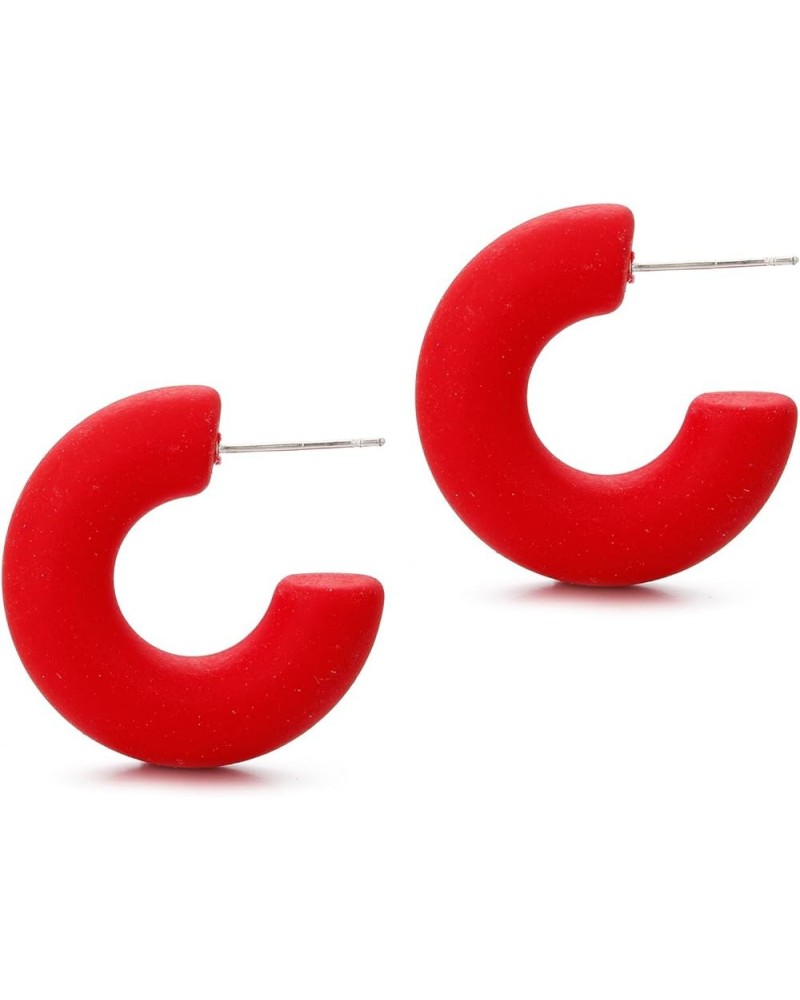 Acrylic Chunky Hoop Earrings, Lightweight Thick Open Hoops Candy Color Hoop Earrings for Women Girls Red $7.64 Earrings