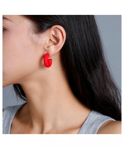 Acrylic Chunky Hoop Earrings, Lightweight Thick Open Hoops Candy Color Hoop Earrings for Women Girls Red $7.64 Earrings