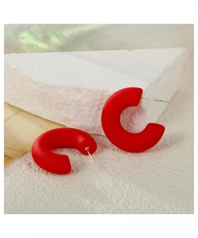 Acrylic Chunky Hoop Earrings, Lightweight Thick Open Hoops Candy Color Hoop Earrings for Women Girls Red $7.64 Earrings