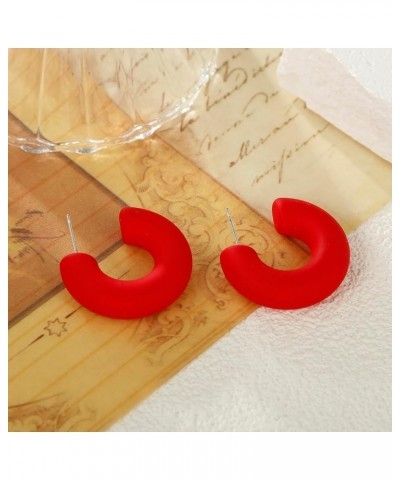 Acrylic Chunky Hoop Earrings, Lightweight Thick Open Hoops Candy Color Hoop Earrings for Women Girls Red $7.64 Earrings