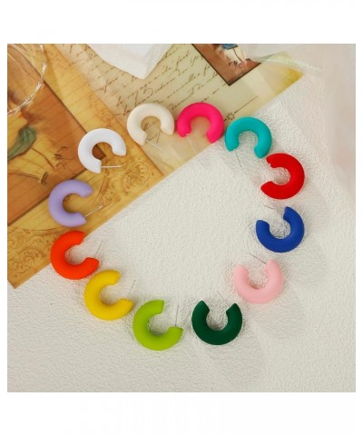 Acrylic Chunky Hoop Earrings, Lightweight Thick Open Hoops Candy Color Hoop Earrings for Women Girls Red $7.64 Earrings