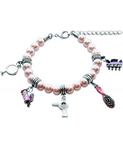 Hair Stylist Charm Bracelet | Handpainted Charms | Handmade in USA Antique Silver Finish - Pink Glass Beaded Bracelet $22.92 ...