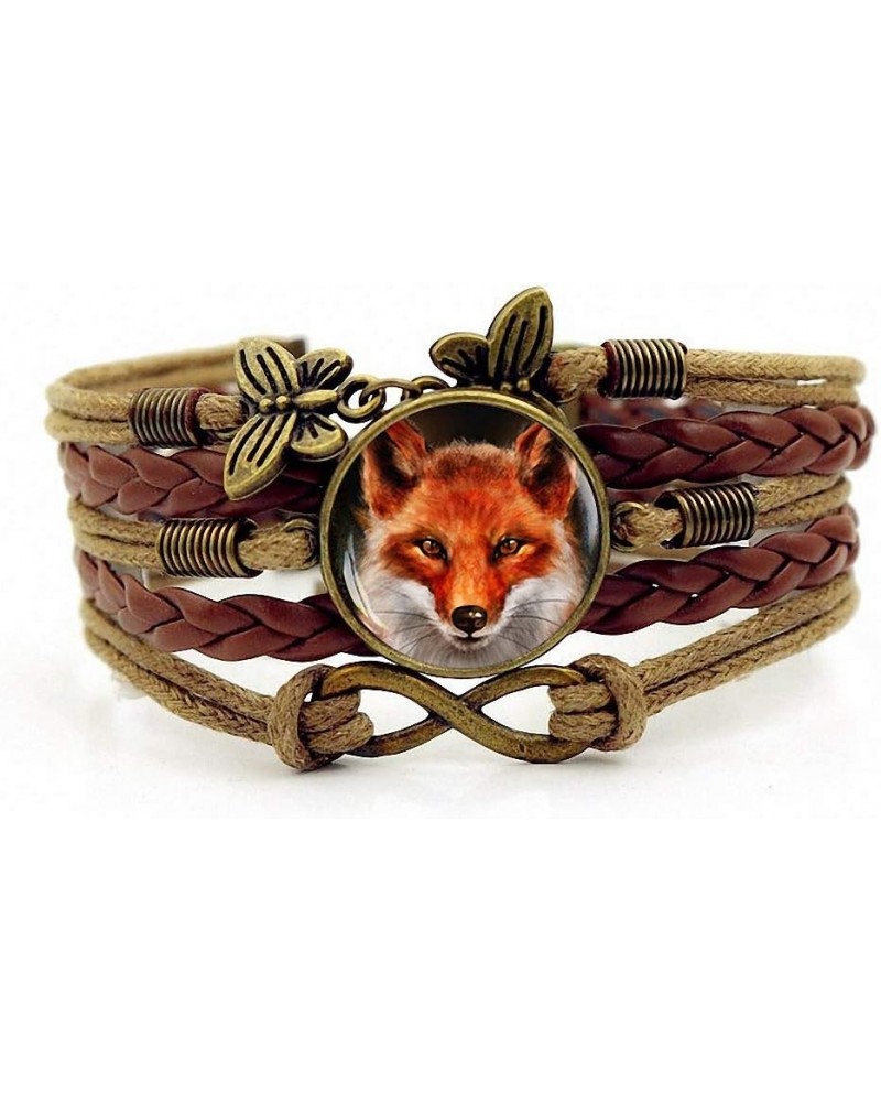 Creativity Handmade Leathers Braided Bracelet Red Fox Cabochon Bracelet Wristband Bracelet brown $10.49 Bracelets