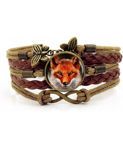 Creativity Handmade Leathers Braided Bracelet Red Fox Cabochon Bracelet Wristband Bracelet brown $10.49 Bracelets