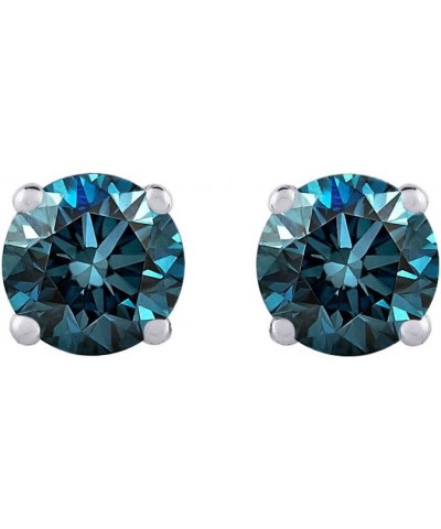 Blue - I1 Round Brilliant Cut Diamond Earring Studs in 14K Gold White Gold 0.37 carats $92.25 Earrings