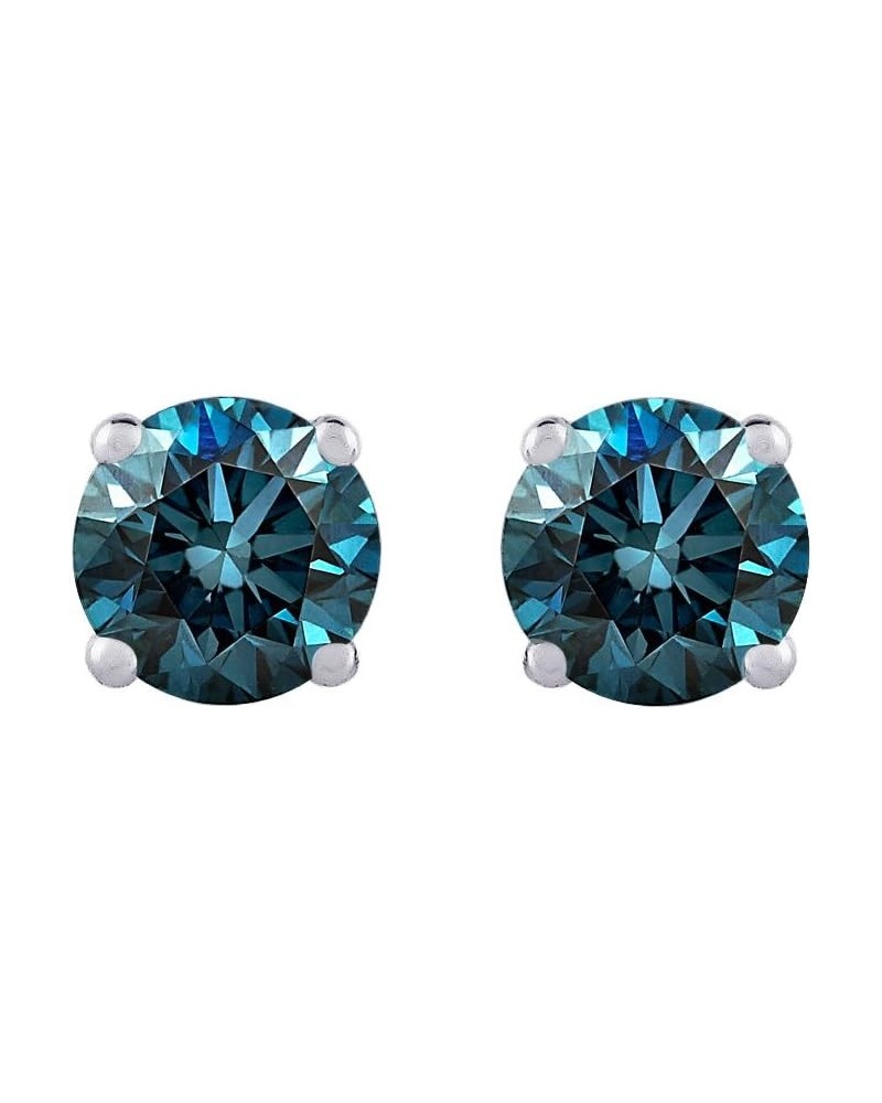 Blue - I1 Round Brilliant Cut Diamond Earring Studs in 14K Gold White Gold 0.37 carats $92.25 Earrings