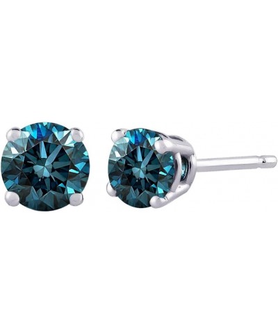 Blue - I1 Round Brilliant Cut Diamond Earring Studs in 14K Gold White Gold 0.37 carats $92.25 Earrings