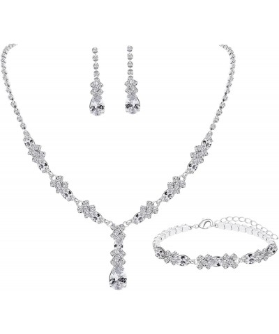 CZ Crystal Earrings Necklace Bracelet Jewelry Set for Women Costume Party Bride Bridesmaid Wedding Prom Jewelry Silver $9.87 ...