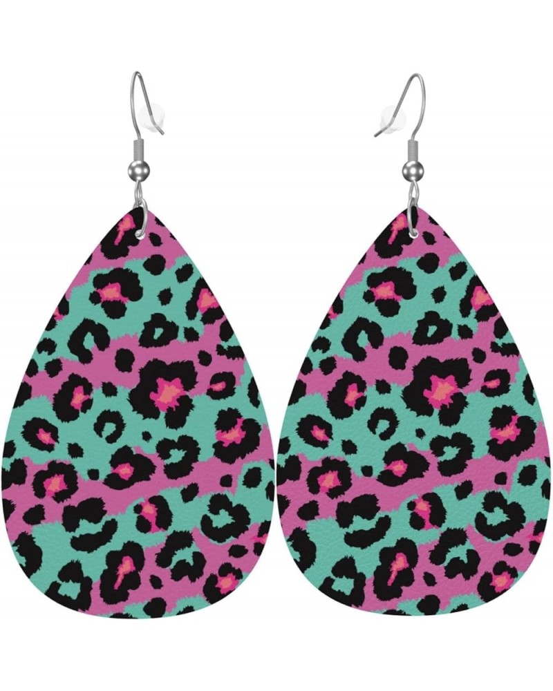 Earrings For Women,Leather Earrings Dangle Lightweight Teardrop Earrings Jewelry For Women Girls Leopard Pattern $6.88 Earrings