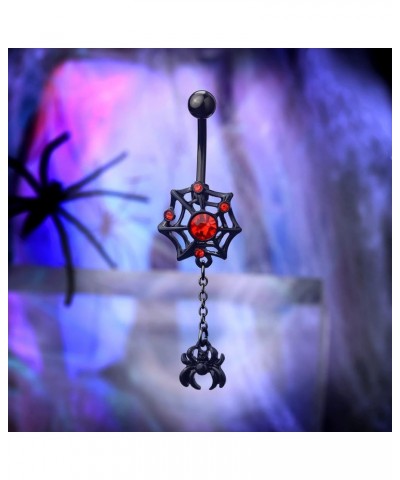 Black Belly Button Rings 14G Dangle Belly Ring 316L Stainless Steel Belly Rings for Halloween Belly Piercing Jewelry A: Spide...