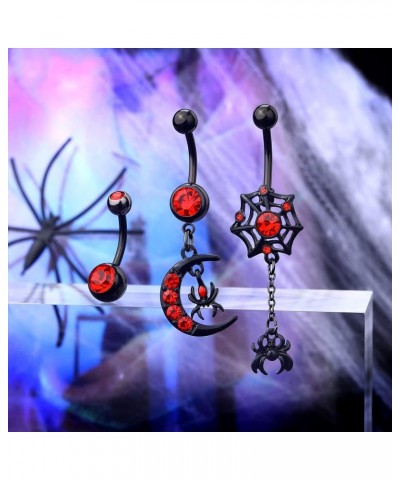 Black Belly Button Rings 14G Dangle Belly Ring 316L Stainless Steel Belly Rings for Halloween Belly Piercing Jewelry A: Spide...