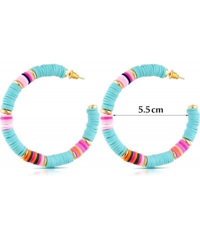 4 Pairs Heishi Hoop Earrings Rainbow African Vinyl Disc Bead Earrings Colorful Heishi Beaded Open Hoop Earring for Women Fres...