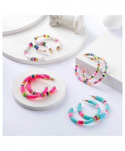 4 Pairs Heishi Hoop Earrings Rainbow African Vinyl Disc Bead Earrings Colorful Heishi Beaded Open Hoop Earring for Women Fres...