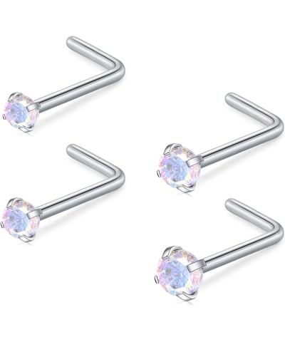 3mm CZ Top L Shape Nose Studs Ring 18G 20G Surgical Steel 1.5mm 2mm 2.5mm Clear CZ Silver for Women Men Girls Nostril Piercin...