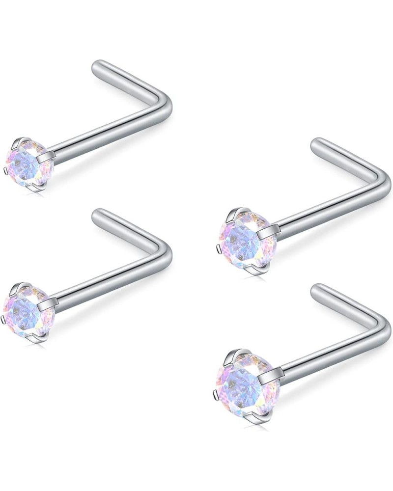 3mm CZ Top L Shape Nose Studs Ring 18G 20G Surgical Steel 1.5mm 2mm 2.5mm Clear CZ Silver for Women Men Girls Nostril Piercin...