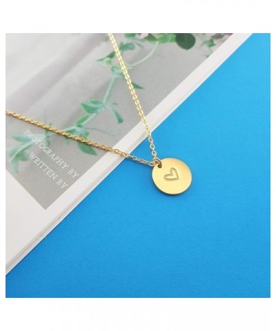 Gold Initial Necklace, 18K Gold Plated Stainless Steel Coin Engraved Heart Letter Necklace Name Necklace for Women Girls Q $7...