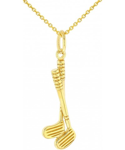 Solid 14K Yellow Gold Set of Golf Clubs Charm Sports Pendant with Cable, Curb, or Figaro Chain Necklaces 20.0 Inches Cable Ch...